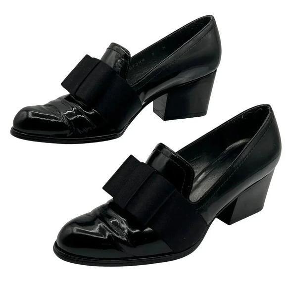 Stuart Weitzman Shoes - Stuart Weitzman Atabow Womens 5M Black Block Heel Loafers Bow Prairie Shoes